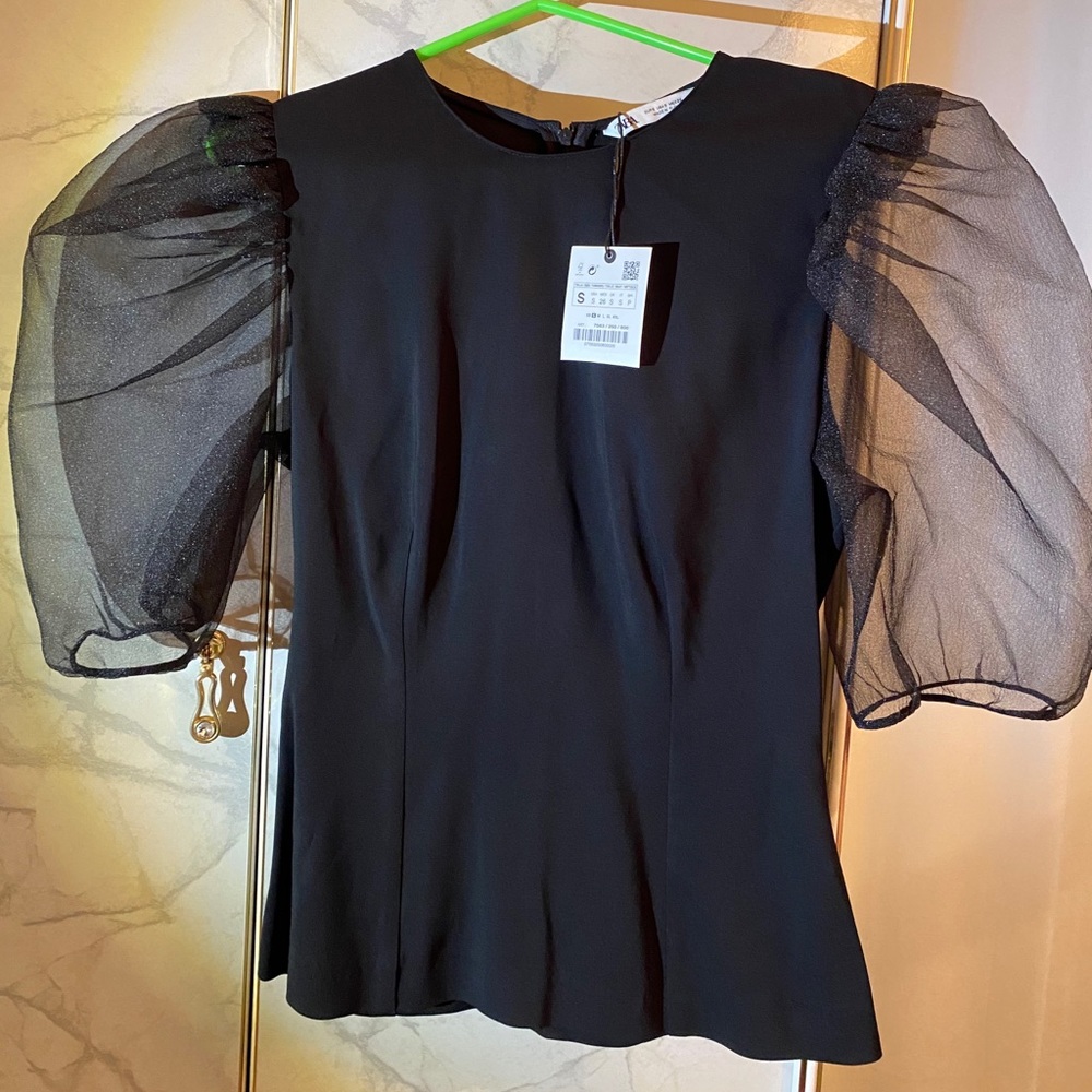 Zara top with mesh sleeves